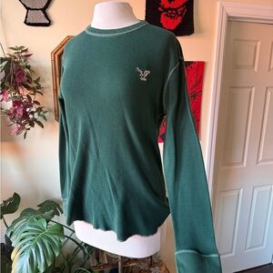 American Eagle Outfitters Forest Green Long Sleeve Waffle Knit Thermal Top